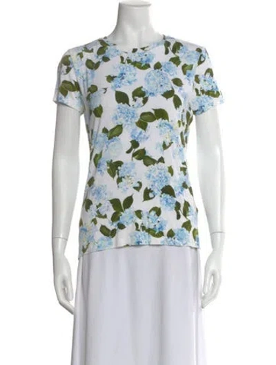 Pre-owned L'agence Floral Print Crew Neck T-shirt In White