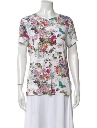Pre-owned L'agence Floral Print Crew Neck T-shirt In White