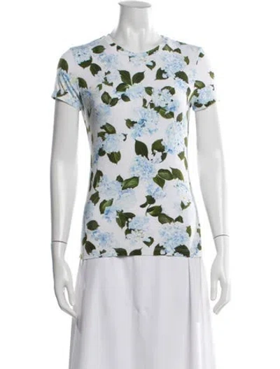 Pre-owned L'agence Floral Print Crew Neck T-shirt In White