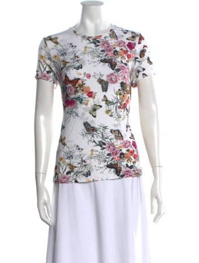 Pre-owned L'agence Floral Print Crew Neck T-shirt In White