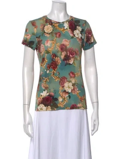 Pre-owned L'agence Floral Print Crew Neck T-shirt In White