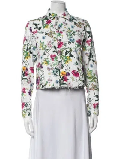 Pre-owned L'agence Floral Print Denim Jacket In White