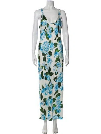 Pre-owned L'agence Floral Print Long Dress In Blue
