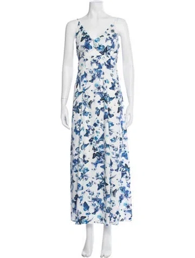Pre-owned L'agence Floral Print Long Dress In Blue
