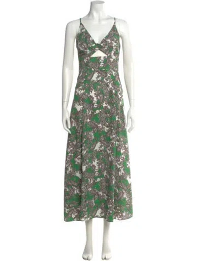 Pre-owned L'agence Floral Print Long Dress In Green