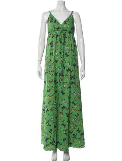 Pre-owned L'agence Floral Print Long Dress In Green