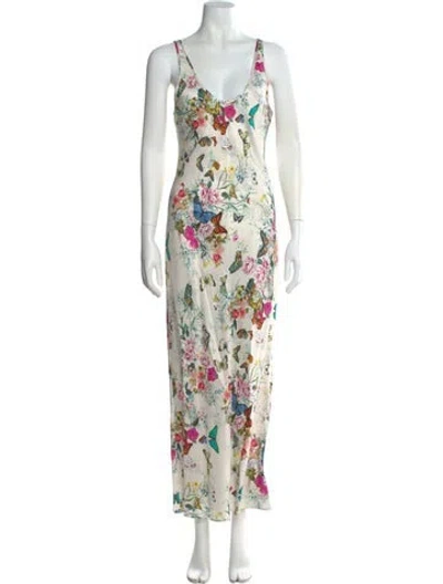 Pre-owned L'agence Floral Print Long Dress In White