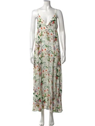 Pre-owned L'agence Floral Print Long Dress In White