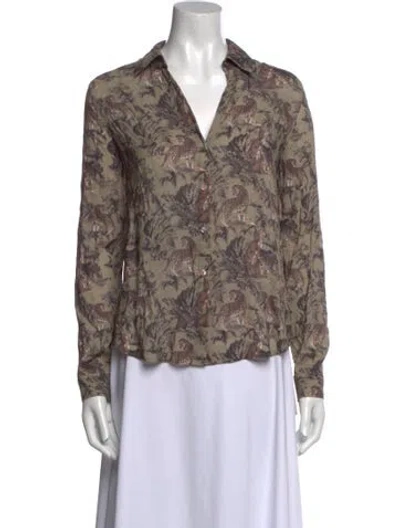 Pre-owned L'agence Floral Print Long Sleeve Blouse In Green