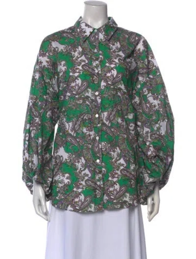 Pre-owned L'agence Floral Print Long Sleeve Blouse In Green