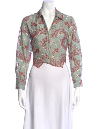 Pre-owned L'agence Floral Print Long Sleeve Blouse In Green