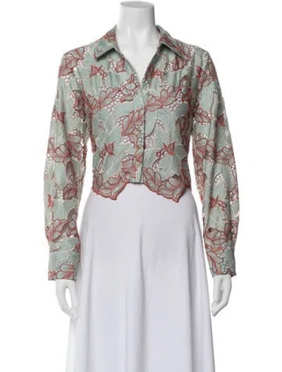Pre-owned L'agence Floral Print Long Sleeve Blouse In Green