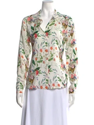 Pre-owned L'agence Floral Print Long Sleeve Blouse In Green/white
