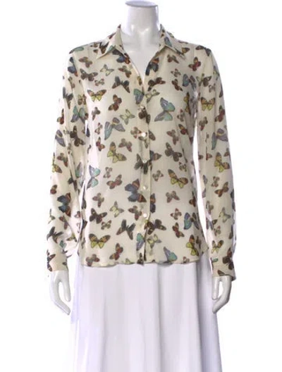 Pre-owned L'agence Floral Print Long Sleeve Blouse In Neutral