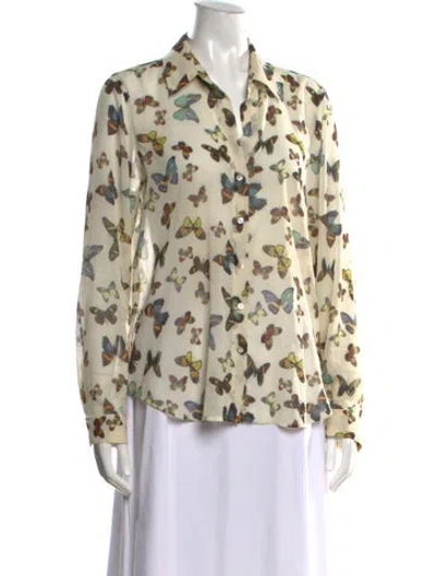 Pre-owned L'agence Floral Print Long Sleeve Blouse In Neutral