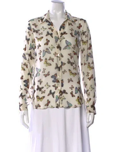 Pre-owned L'agence Floral Print Long Sleeve Blouse In Neutrals