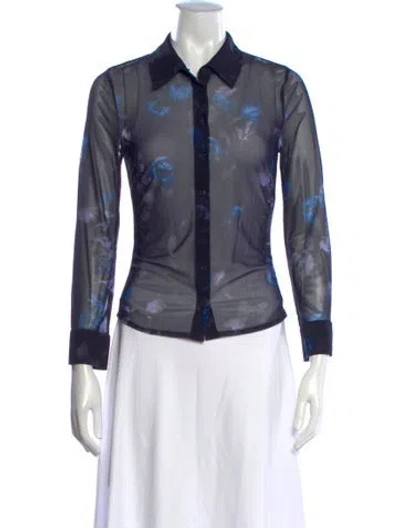 Pre-owned L'agence Floral Print Long Sleeve Blouse W/ Tags In Blue