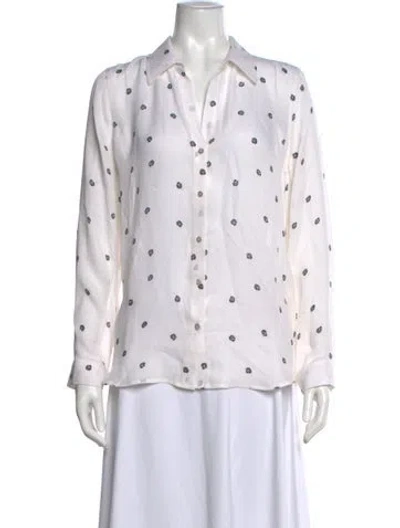 Pre-owned L'agence Floral Print Long Sleeve Blouse In White