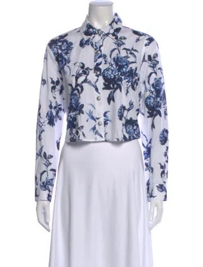 Pre-owned L'agence Floral Print Long Sleeve Button-up Top In Blue