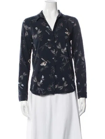 Pre-owned L'agence Floral Print Long Sleeve Button-up Top In Blue