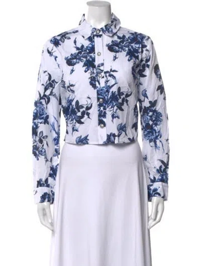 Pre-owned L'agence Floral Print Long Sleeve Button-up Top In Blue/white