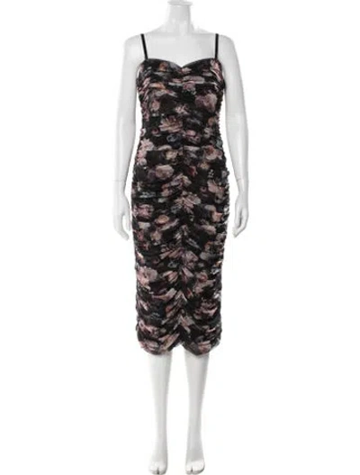 Pre-owned L'agence Floral Print Midi Length Dress In Black