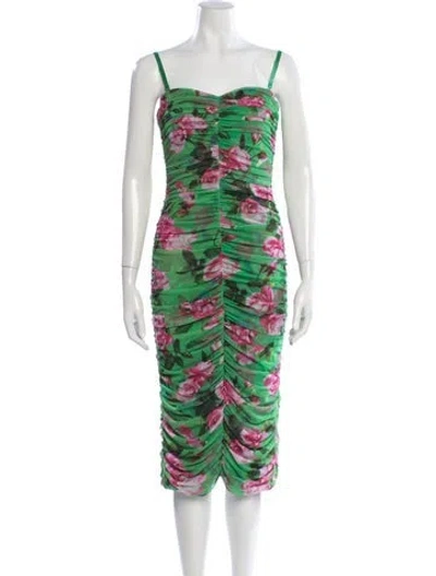 Pre-owned L'agence Floral Print Midi Length Dress In Green