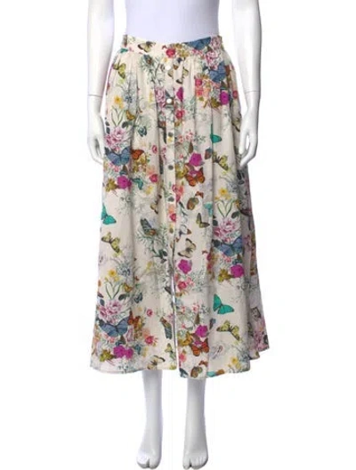Pre-owned L'agence Floral Print Midi Length Skirt In Neutrals
