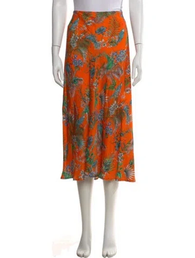 Pre-owned L'agence Floral Print Midi Length Skirt In Orange