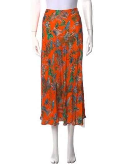 Pre-owned L'agence Floral Print Midi Length Skirt In Orange