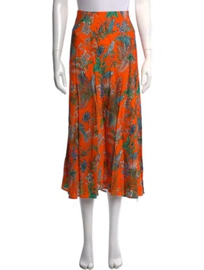 Pre-owned L'agence Floral Print Midi Length Skirt In Orange