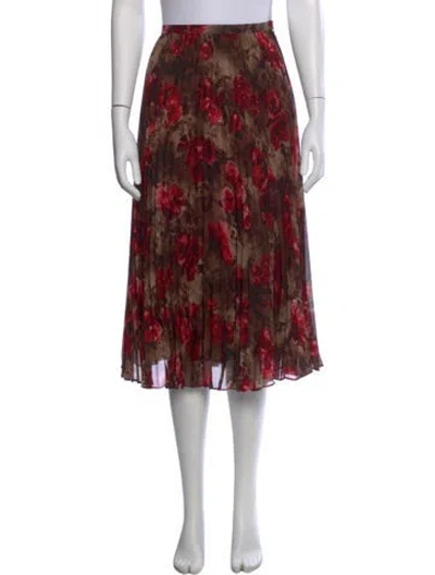 Pre-owned L'agence Floral Print Midi Length Skirt In Red