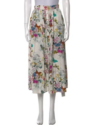 Pre-owned L'agence Floral Print Midi Length Skirt W/ Tags In White