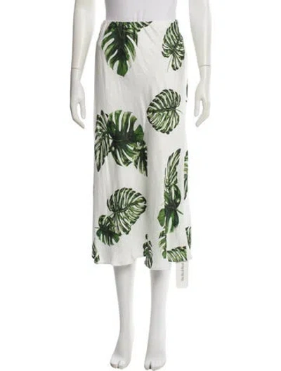 Pre-owned L'agence Floral Print Midi Length Skirt In White