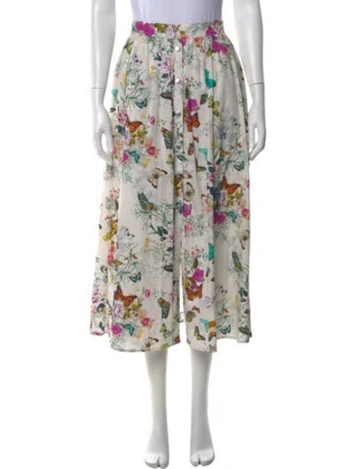 Pre-owned L'agence Floral Print Midi Length Skirt In White