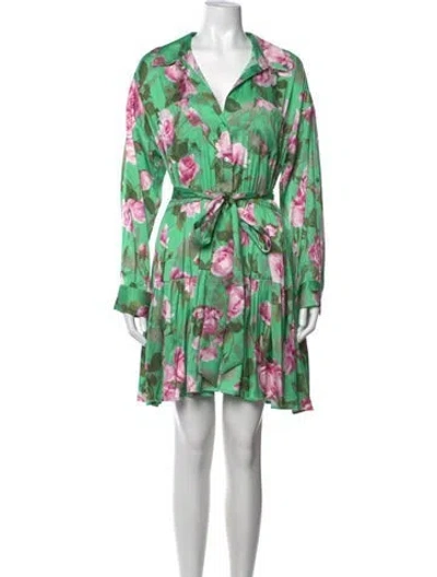 Pre-owned L'agence Floral Print Mini Dress W/ Tags In Green
