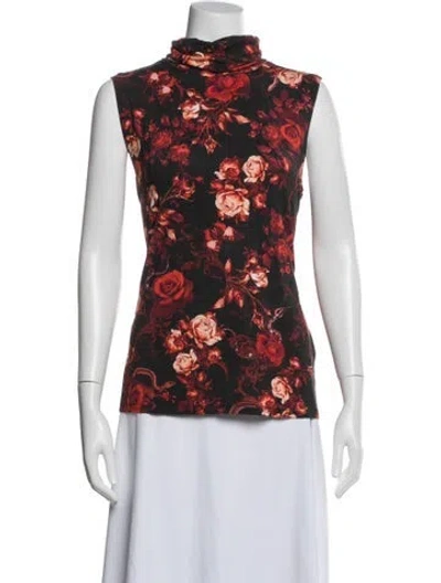 Pre-owned L'agence Floral Print Mock Neck Blouse W/ Tags In Red