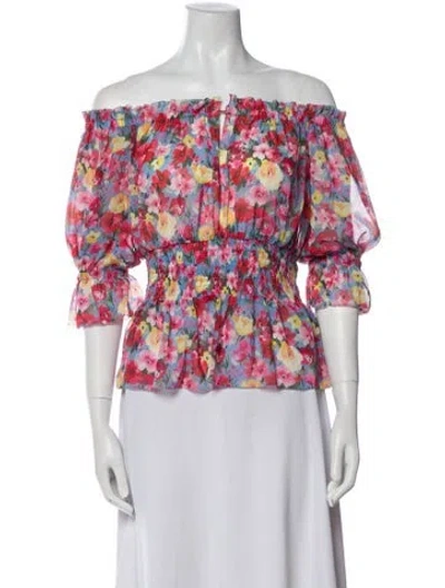 Pre-owned L'agence Floral Print Off-the-shoulder Blouse In Blue