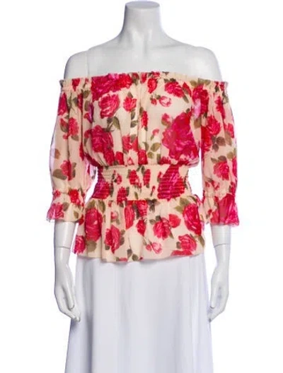 Pre-owned L'agence Floral Print Off-the-shoulder Blouse In Neutral
