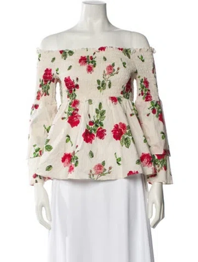 Pre-owned L'agence Floral Print Off-the-shoulder Blouse In Neutral