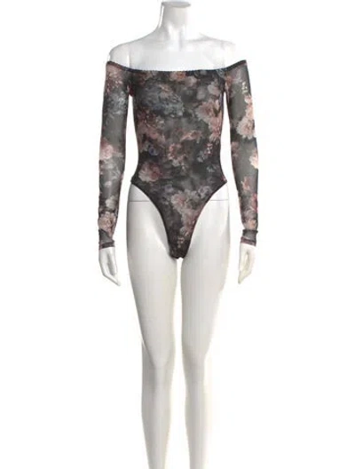 Pre-owned L'agence Floral Print Off-the-shoulder Bodysuit W/ Tags In Multi