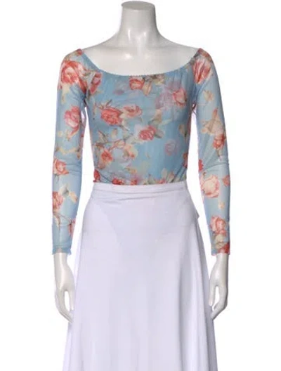 Pre-owned L'agence Floral Print Off-the-shoulder Top In Blue