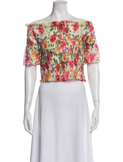 Pre-owned L'agence Floral Print Off-the-shoulder Top In White