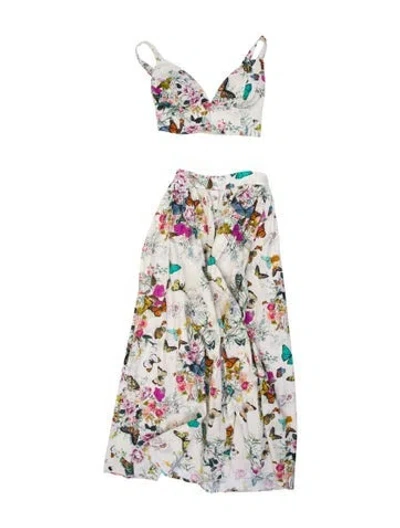 Pre-owned L'agence Floral Print Skirt Set In White