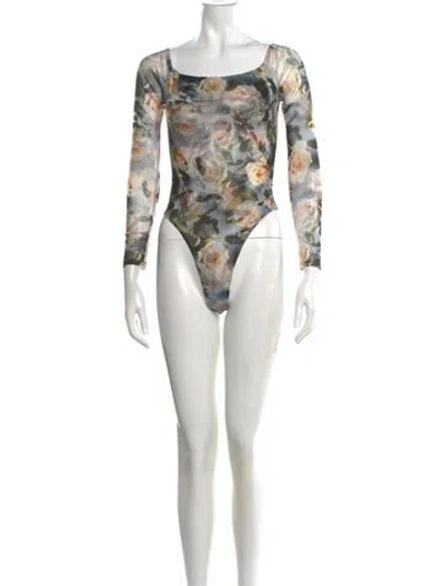Pre-owned L'agence Floral Print Square Neckline Bodysuit In Multi