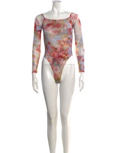 Pre-owned L'agence Floral Print Square Neckline Bodysuit In Multi