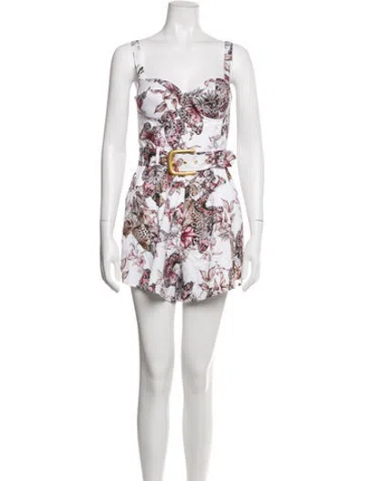 Pre-owned L'agence Floral Print Square Neckline Romper W/ Tags In White