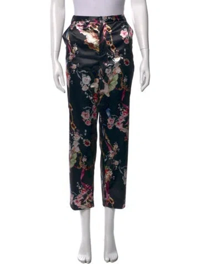 Pre-owned L'agence Floral Print Straight Leg Pants In Black