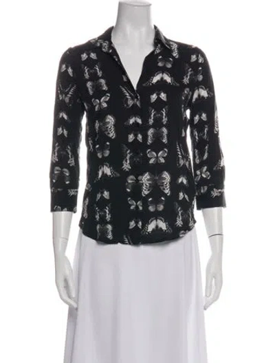 Pre-owned L'agence Floral Print Three-quarter Sleeve Blouse In Black