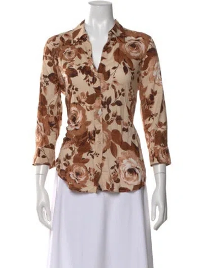 Pre-owned L'agence Floral Print Three-quarter Sleeve Blouse In Brown